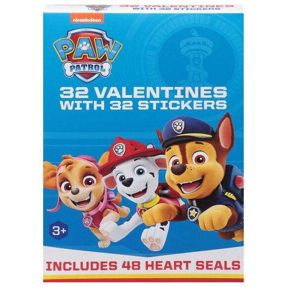 Paw Patrol 32 Valentines & Stickers & 48 Heart Seals 3+ PMG 8 Designs Cards - Picture 1 of 3
